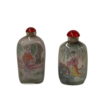 2 x Chinese Glass Snuff Bottle Oriental Scenery People Graphic ws2775E 