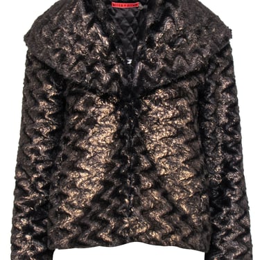 Alice & Olivia - Bronze Faux Fur Cropped Jacket w/ Long Lapels & Pockets Sz S