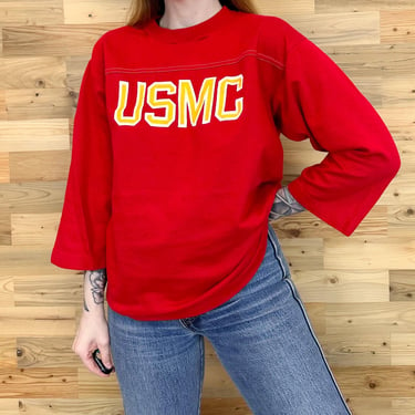 70's Vintage USMC United States Marine Corps Jersey-Style Pullover Top Tee Shirt 