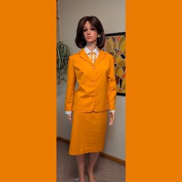 Vintage 1960s Bright Orange Cotton Skirt Suit with Matching Jacket / 60s Mod Summer Fall Spring 