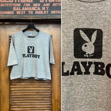 Vintage 1980’s -Deadstock- Playboy Bunny Tri-Blend Muscle Tee Shirt, Half Shirt, Cropped Style, 80’s T-Shirt, Vintage Clothing 