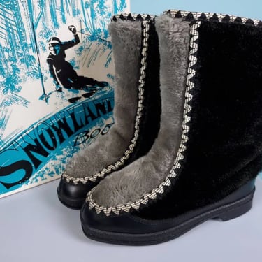 Vintage aprés ski boots by Snowland. Used with original box.  1960's mod winter boots/snow boots. Faux fur. (W6) 