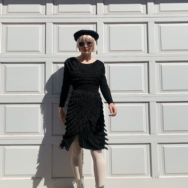 Vintage 60s Martha Weathered Black Fringe Dress 