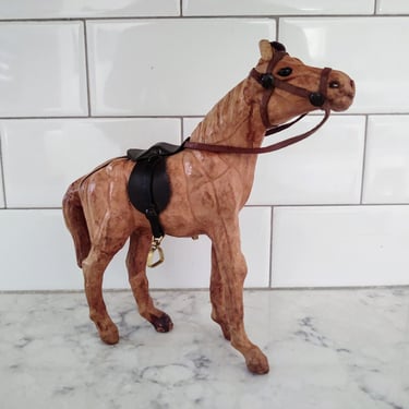 Vintage Leather Wrapped 7.5" Tall Horse Figurine Home Décor 