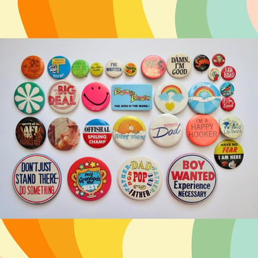 Vintage Pinback Button -  60s 70s 80s Groovy Humor Themes - Misc. Novelty Pins - You Choose - Genuine Vintage Pin Buttons 