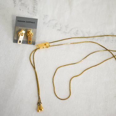 1980s Zipper Necklace and Pierced Earrings Set 