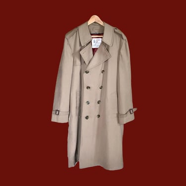 Belted Trench Coat, Classic Beige Vintage 90s London Fog Trench Coat, Long Belted Coat, Tan Neutral Khaki Mid Length Coat Midi Coat Large 