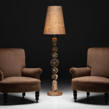 Library Chairs in 100% Wool by Rosemary Hallgarten / Terracotta Totem Floor Lamp