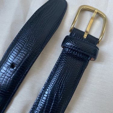 Black Embossed Lizard Leather Belt 
