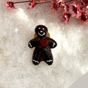 Hand Painted Chocolate Gingerbread Man Cookie Christmas | Holiday Themed Vintage Pin | Brooch 