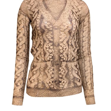 Jean Paul Gaultier - Beige & Brown Print Mesh Long Sleeve Top Sz M