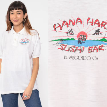 Hana Haru Sushi Bar Shirt 80s 90s El Segundo California Shirt Quarter Button Up Polo Shirt Collared Logo Vintage 1990s Extra Large xl 