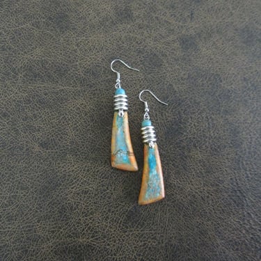 Mosaic imperial jasper earrings, blue and orange 