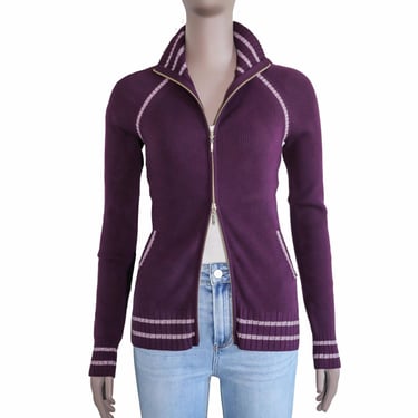 Vintage y2k Cache Silk Striped Purple Track Suit Jacket Size Small Casual Athlesiure Small 90s Retro Casual Sporty Zip Jacket Loungewear 