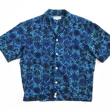 vintage aloha shirt / 50s hawaiian shirt / 1950s Duke Kahanamoku Made in Hawaii cotton batik print shirt Medium 