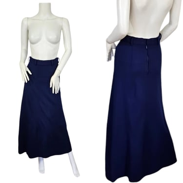 1970's Navy Blue Poly Knit Long Maxi Skirt I Sz Sm I W: 26