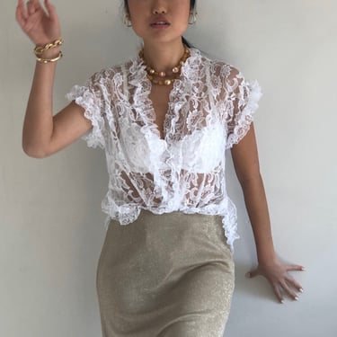 white lace vintage blouse♡ Treat ürself Vintage White Lace Blouse With Short Sleeves - Etsy