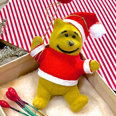 VINTAGE: Walt Disney Winnie the Pooh Ornament - Flocked Bear - Holiday - SKU 