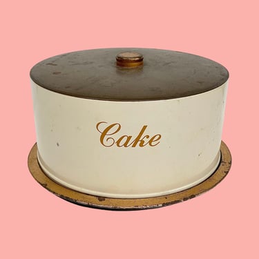 Vintage Cake Carrier Retro 1960s Mid Century Modern + Decoware + Metal + Cream and Copper + Dessert Display + Cake Stand + MCM Kitchen Decor 
