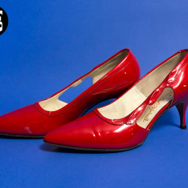 Sexy as Hell Vintage 50s 60s Shiny Red Patent Leather Pumps Heels Shoes 