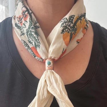 Handmade Copper and Sterling silver and Turquoise Flower Scarf Kerchief Slide 