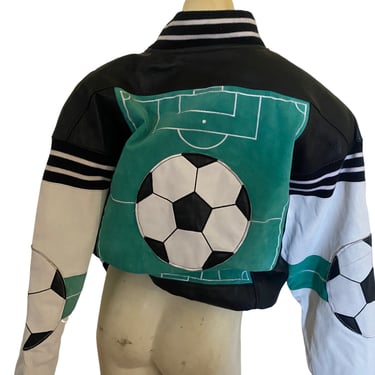 VINTAGE Michael HOBAN leather jacket, Soccer Ball leather jacket, North Beach leather jacket coat, unisex vintage coat soccer jacket small m 