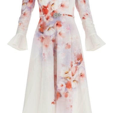 Zimmermann White Floral Linen Midi Dress Ciara Women