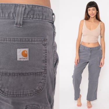 Grey Carhartt Pants Y2k Utility Straight Leg Pants Workwear Work Pants Distressed Paint Mark Mid Rise Vintage 00s Men's 36 x 30 