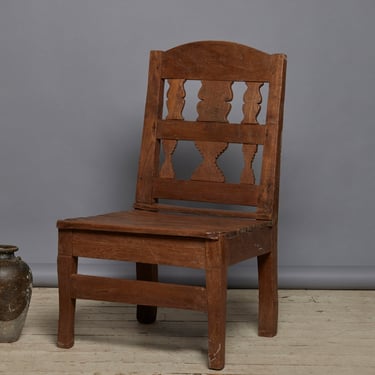 19th Century Large Dutch Colonial Teak Chair with a Slat Seat without Arms