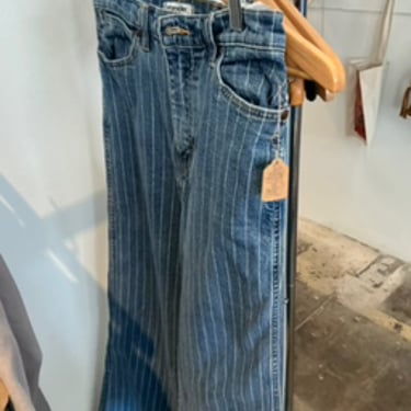Blue pinstripe wranglers flare jeans -26”