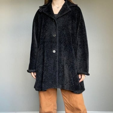MaxMara Women’s Black Alpaca Wool Oversized Teddy Coat Jacket Size 8 