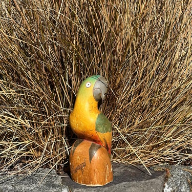 Mid Century Parrot Statue Wood Bird Figurine 
