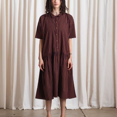 Ali Golden Collared Dress - Rust/Navy Gingham