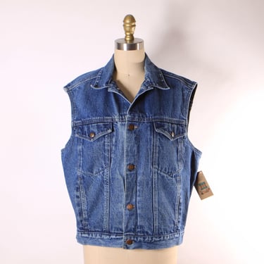 1990s Blue Denim Sleeveless Button Down Mens Vest by Calvin Klein -L 