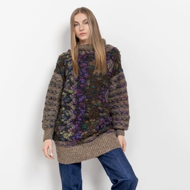 TEXTURED CHUNKY TURTLENECK Oversize Boxy Longline Fuzzy Wool Jumper Sweater Fall Winter / Medium Large 