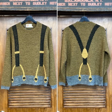 Vintage 1960’s “Jantzen” Trompe L’Oeil Suspenders Design Wool Sweater, 60’s Pullover, Vintage Clothing 