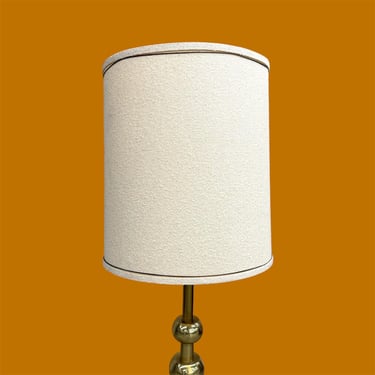 Vintage Lamp Shade Retro 1960s Mid Century Modern + XL Size + Barrel Shape + Off-White Fabric + Brown Trim + Lighting + MCM Home Decor 