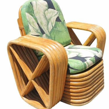 Restored Child's Paul Frankl Square Pretzel Rattan Lounge Chair 