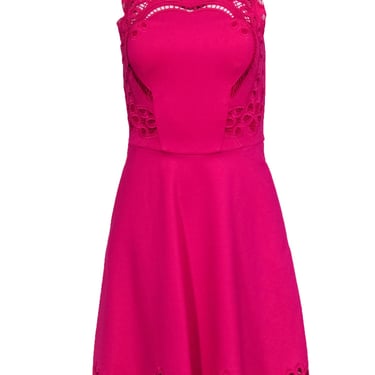 Ted Baker - Fuchsia Sleeveless Lace Embroidery A-Line Midi Dress Sz 4