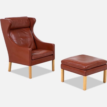 B\u00f8rge Mogensen Model-2204 Cognac Leather Wing Chair for Fredericia Stolefabrik