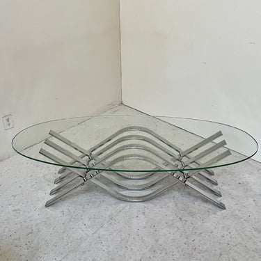 Vintage Chrome and Glass Coffee Table  Mid Century Modern 