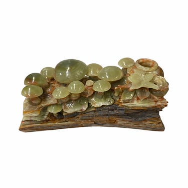 Natural Stone Carved Flower Mushroom on Wood Fengshui Display Figure ws1678E 