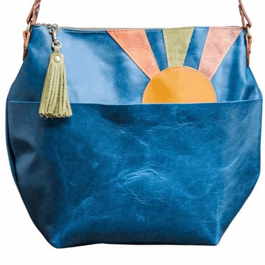 The Rising Sun Marie | Patchwork Leather Handmade Tote Bag | Crossbody Bag with Zipper and Tassel 