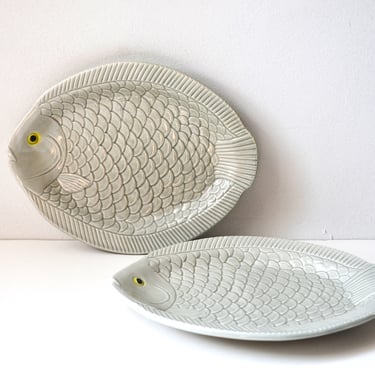 Vintage Gray 10" Ceramic Fish Plates, Made in Japan, Costal Decor - Pair 