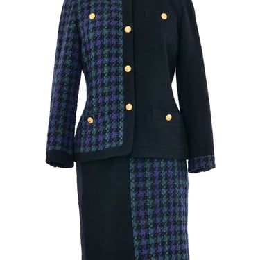 1980s Chanel Half Plaid Tweed Skirt Suit