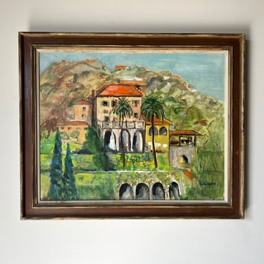 1970's Lester Cohen "The Villa " Impressionist Abstract Painting, Frame 