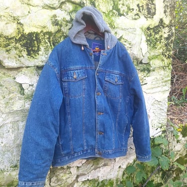 Vintage 1990's / Early 2000's Sweatshirt Denim Jacket / Hooded North 15 / Large 