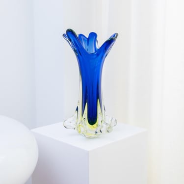 XXL Fratelli Toso Vase - Murano glass in blue - MCM Italy 1970s - Decorative vintage vase, elegant gift idea, glass art, handicraft 