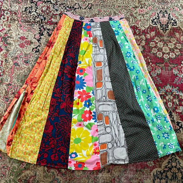 Vintage ‘70s authentic handmade patchwork skirt, hippie maxi skirt, one of a kind, colorful L 