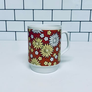 Retro 1970s Flower Mug, Vintage Coffee Mug, Seventies Flower Child, Retro Mug 